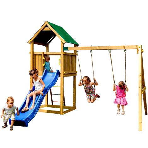 Complex de joaca din lemn cu 2 leagane si turn Fungoo Funny 2 - imagine 11